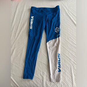 Blue/white virus leggings, size medium